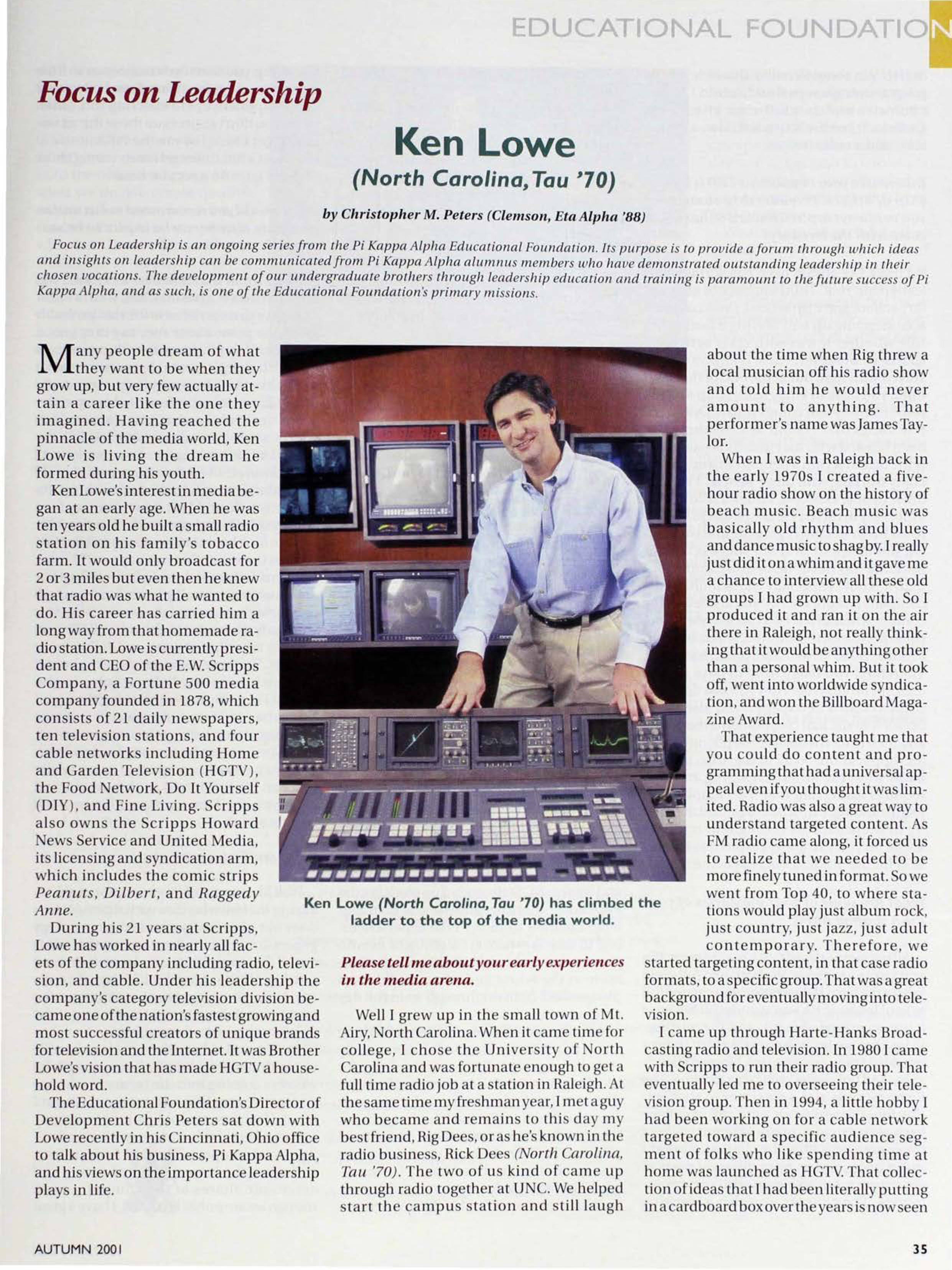 Educational Foundation: Focus on Leadership Ken Lowe, Autumn 2001